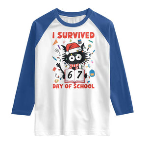 I Survived 67 Days Of School Cat Meme Raglan Shirt Funny Christmas Six Seven Meme TS14 White Royal Print Your Wear
