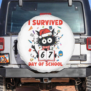 I Survived 67 Days Of School Cat Meme Spare Tire Cover Funny Christmas Six Seven Meme TS14 No hole White Print Your Wear