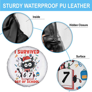 I Survived 67 Days Of School Cat Meme Spare Tire Cover Funny Christmas Six Seven Meme TS14 Print Your Wear