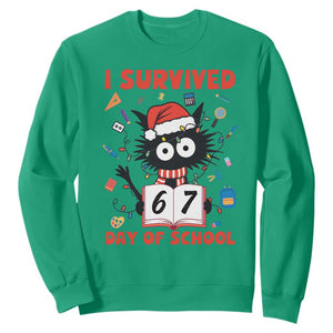 I Survived 67 Days Of School Cat Meme Sweatshirt Funny Christmas Six Seven Meme TS14 Irish Green Print Your Wear