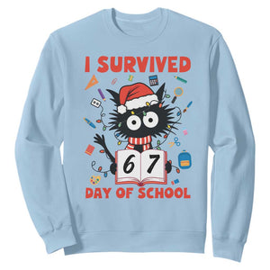 I Survived 67 Days Of School Cat Meme Sweatshirt Funny Christmas Six Seven Meme TS14 Light Blue Print Your Wear