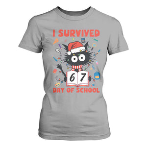 I Survived 67 Days Of School Cat Meme T Shirt For Women Funny Christmas Six Seven Meme TS14 Sport Gray Print Your Wear