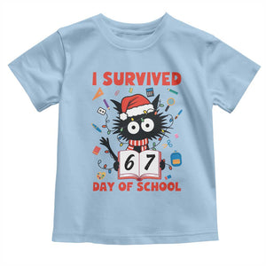I Survived 67 Days Of School Cat Meme Toddler T Shirt Funny Christmas Six Seven Meme TS14 Light Blue Print Your Wear