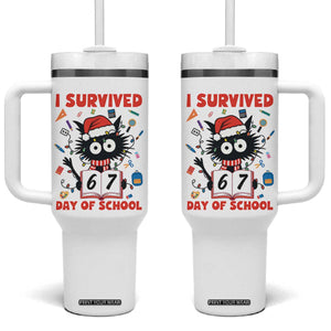 I Survived 67 Days Of School Cat Meme Tumbler With Handle Funny Christmas Six Seven Meme TS14 One Size: 40 oz White Print Your Wear