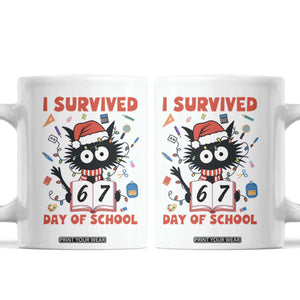I Survived 67 Days Of School Cat Meme Coffee Mug Funny Christmas Six Seven Meme TS14 White Print Your Wear