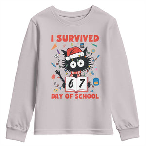 I Survived 67 Days Of School Cat Meme Youth Sweatshirt Funny Christmas Six Seven Meme TS14 Ice Gray Print Your Wear