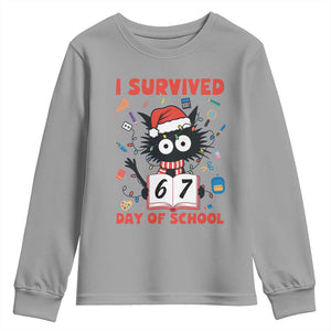 I Survived 67 Days Of School Cat Meme Youth Sweatshirt Funny Christmas Six Seven Meme TS14 Sport Gray Print Your Wear