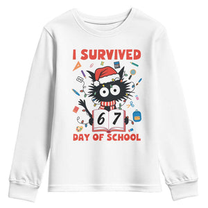 I Survived 67 Days Of School Cat Meme Youth Sweatshirt Funny Christmas Six Seven Meme TS14 White Print Your Wear