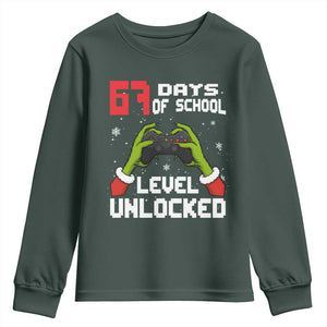 67 Six Seven Christmas Meme Youth Sweatshirt Funny Elf Hand Video Game Xmas TS14 Dark Forest Green Print Your Wear