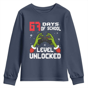 67 Six Seven Christmas Meme Youth Sweatshirt Funny Elf Hand Video Game Xmas TS14 Navy Print Your Wear