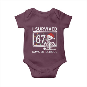 I Survived 67 Days Of School Skeleton Baby Onesie Funny Christmas Six Seven Meme TS14 Maroon Print Your Wear