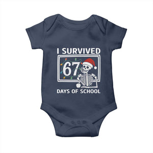 I Survived 67 Days Of School Skeleton Baby Onesie Funny Christmas Six Seven Meme TS14 Navy Print Your Wear
