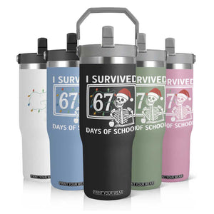 I Survived 67 Days Of School Skeleton Flip Straw Tumbler Funny Christmas Six Seven Meme - Print Your Wear