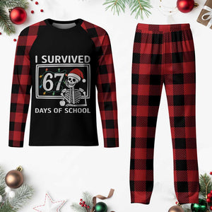 I Survived 67 Days Of School Skeleton Plaid Pajama Set Funny Christmas Six Seven Meme TS14 Buffalo Plaid Print Your Wear