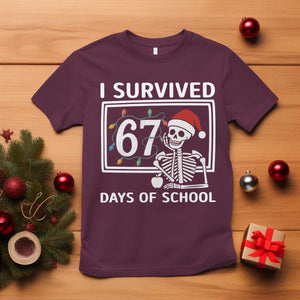 I Survived 67 Days Of School Skeleton T Shirt Funny Christmas Six Seven Meme TS14 Maroon Print Your Wear