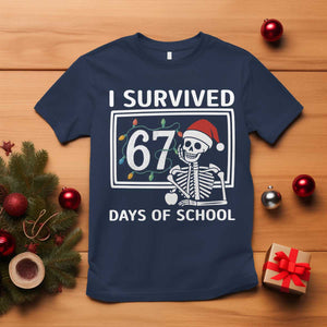 I Survived 67 Days Of School Skeleton T Shirt Funny Christmas Six Seven Meme TS14 Navy Print Your Wear