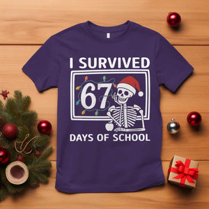 I Survived 67 Days Of School Skeleton T Shirt Funny Christmas Six Seven Meme TS14 Purple Print Your Wear