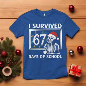 I Survived 67 Days Of School Skeleton T Shirt Funny Christmas Six Seven Meme TS14 Royal Blue Print Your Wear