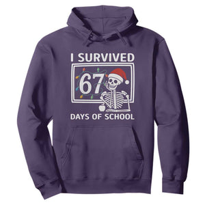 I Survived 67 Days Of School Skeleton Hoodie Funny Christmas Six Seven Meme TS14 Purple Print Your Wear