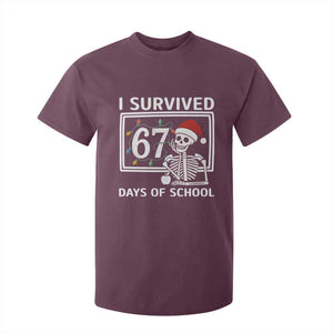 I Survived 67 Days Of School Skeleton T Shirt For Kid Funny Christmas Six Seven Meme TS14 Maroon Print Your Wear