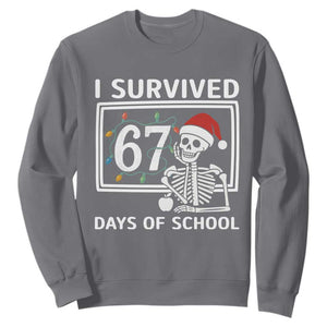 I Survived 67 Days Of School Skeleton Sweatshirt Funny Christmas Six Seven Meme TS14 Charcoal Print Your Wear