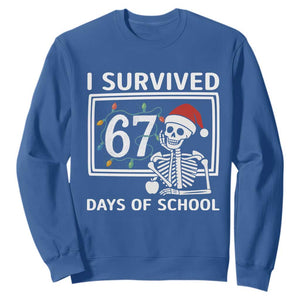 I Survived 67 Days Of School Skeleton Sweatshirt Funny Christmas Six Seven Meme TS14 Royal Blue Print Your Wear