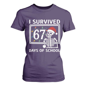 I Survived 67 Days Of School Skeleton T Shirt For Women Funny Christmas Six Seven Meme TS14 Purple Print Your Wear
