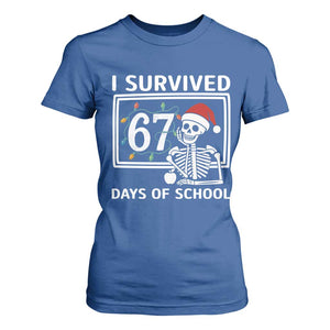 I Survived 67 Days Of School Skeleton T Shirt For Women Funny Christmas Six Seven Meme TS14 Royal Blue Print Your Wear