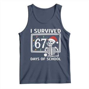 I Survived 67 Days Of School Skeleton Tank Top Funny Christmas Six Seven Meme TS14 Navy Print Your Wear