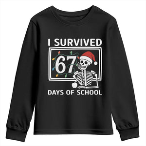 I Survived 67 Days Of School Skeleton Youth Sweatshirt Funny Christmas Six Seven Meme TS14 Black Print Your Wear