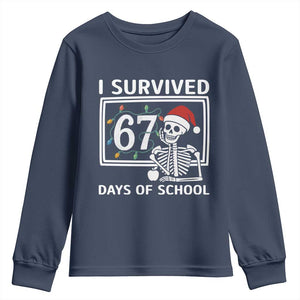 I Survived 67 Days Of School Skeleton Youth Sweatshirt Funny Christmas Six Seven Meme TS14 Navy Print Your Wear