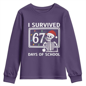I Survived 67 Days Of School Skeleton Youth Sweatshirt Funny Christmas Six Seven Meme TS14 Purple Print Your Wear