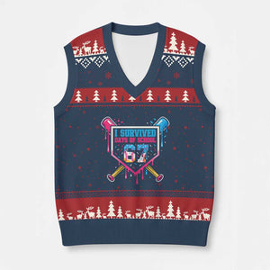 I Survived 67 Days Of School Baseball Ice Cream V-Neck Knit Sweater Vest Funny Xmas Six Seven Meme TS14 Navy Red Print Your Wear