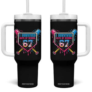 I Survived 67 Days Of School Baseball Ice Cream Tumbler With Handle Funny Christmas Six Seven Meme - Print Your Wear