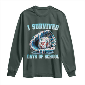 I Survived 67 Days Of School Baseball Glove Ice Cream Long Sleeve Shirt Funny Christmas Six Seven Meme TS14 Dark Forest Green Print Your Wear
