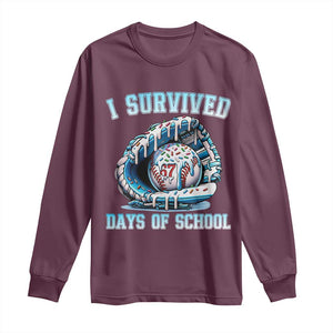 I Survived 67 Days Of School Baseball Glove Ice Cream Long Sleeve Shirt Funny Christmas Six Seven Meme TS14 Maroon Print Your Wear
