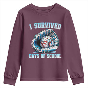 I Survived 67 Days Of School Baseball Glove Ice Cream Youth Sweatshirt Funny Christmas Six Seven Meme TS14 Maroon Print Your Wear
