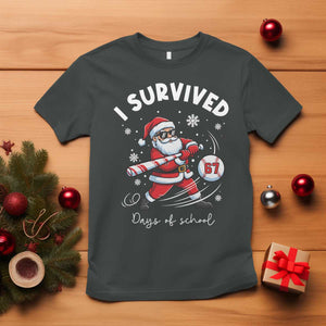 I Survived 67 Days Of School Baseball Santa T Shirt Funny Christmas Six Seven Meme TS14 Dark Heather Print Your Wear