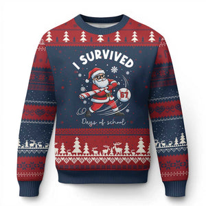 I Survived 67 Days Of School Baseball Santa Ugly Christmas Sweater Funny Xmas Six Seven Meme TS14 Navy Red Print Your Wear