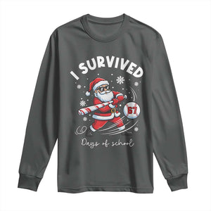 I Survived 67 Days Of School Baseball Santa Long Sleeve Shirt Funny Christmas Six Seven Meme TS14 Dark Heather Print Your Wear