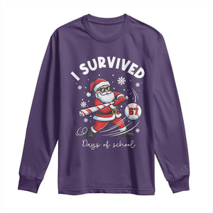 I Survived 67 Days Of School Baseball Santa Long Sleeve Shirt Funny Christmas Six Seven Meme TS14 Purple Print Your Wear