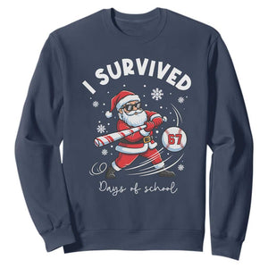 I Survived 67 Days Of School Baseball Santa Sweatshirt Funny Christmas Six Seven Meme TS14 Navy Print Your Wear