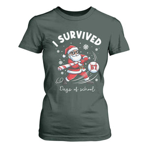 I Survived 67 Days Of School Baseball Santa T Shirt For Women Funny Christmas Six Seven Meme TS14 Dark Forest Green Print Your Wear