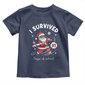 I Survived 67 Days Of School Baseball Santa Toddler T Shirt Funny Christmas Six Seven Meme TS14 Navy Print Your Wear