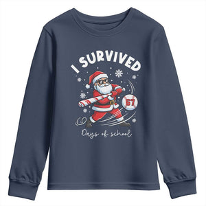 I Survived 67 Days Of School Baseball Santa Youth Sweatshirt Funny Christmas Six Seven Meme TS14 Navy Print Your Wear