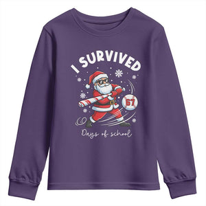 I Survived 67 Days Of School Baseball Santa Youth Sweatshirt Funny Christmas Six Seven Meme TS14 Purple Print Your Wear
