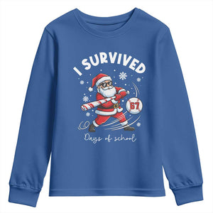 I Survived 67 Days Of School Baseball Santa Youth Sweatshirt Funny Christmas Six Seven Meme TS14 Royal Blue Print Your Wear