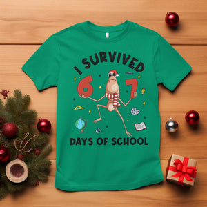 Marcus The Worm 67 Days of School T Shirt I Survived Funny Six Seven Meme Christmas Vibe TS14 Irish Green Print Your Wear