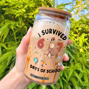 Marcus The Worm 67 Days of School Glass Can I Survived Funny Six Seven Meme Christmas Vibe - Print Your Wear