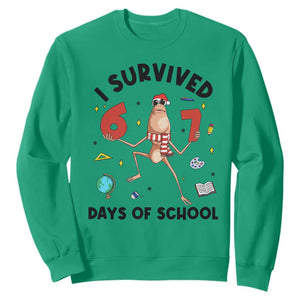 Marcus The Worm 67 Days of School Sweatshirt I Survived Funny Six Seven Meme Christmas Vibe TS14 Irish Green Print Your Wear